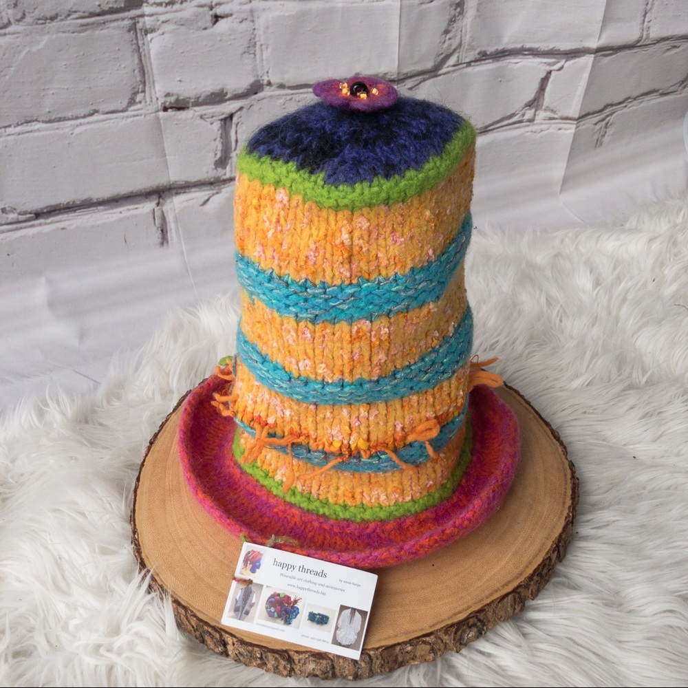 DR. SEUSS HAT Hand knit. Very Unique Wearable Art.